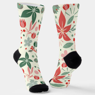 Helle Blumengestaltung mit grünen Blättern und Pun Socken