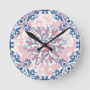Helle Blumenkunst, rosa Rangoli Helles Leben Runde Wanduhr
