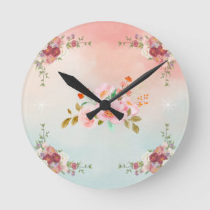 Helle Blumenkunst, rosa Vintage Blühend Blume Runde Wanduhr