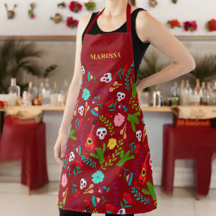 Helle, blumenmexikanische 5-de-mayo rote Monogramm Schürze