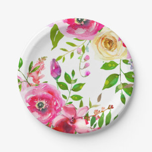 Helle Blumige Kräftige Rosa Frühlings Botanische M Pappteller
