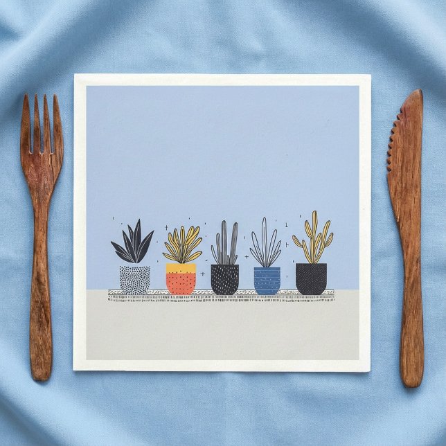 Helle botanische Töpfe Pflanze Illustration Serviette (Bright Botanical potted house Plant Illustration Napkins.)