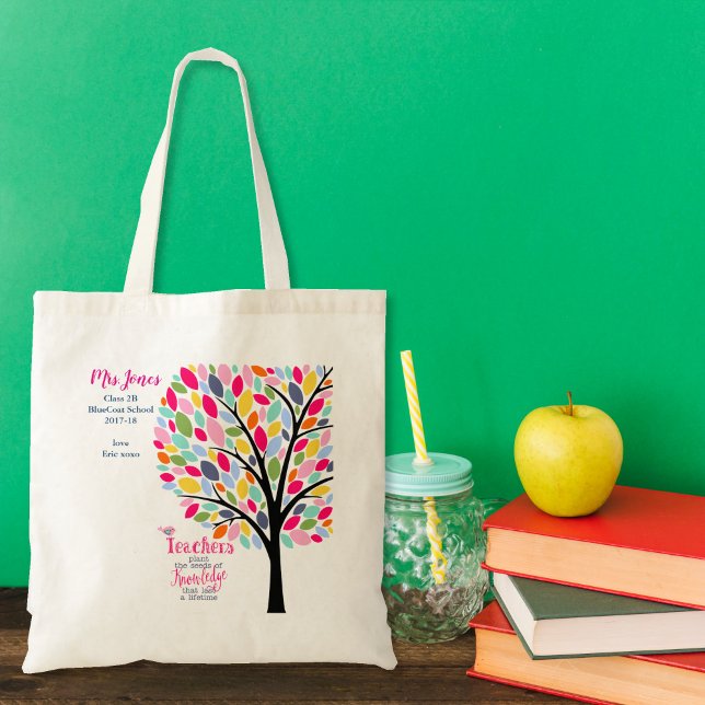 Helle bunt Apfellehrer Baum danke Tragetasche (Von Creator hochgeladen)