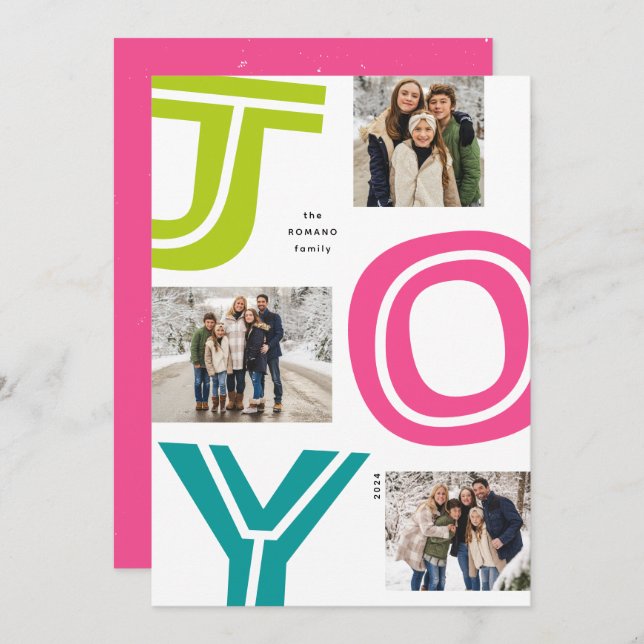 Helle bunt JOY fun drei Foto Weihnachten (Vorne/Hinten)