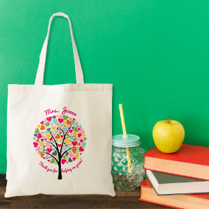 Helle bunt Teacher Herzbaum vielen Dank Tragetasche