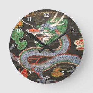Helle bunte asiatische Drache-Kunst Runde Wanduhr