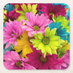 HELLE BUNTE BLUMEN RECHTECKIGER PAPPUNTERSETZER