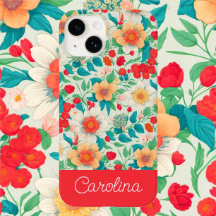 Helle bunte Blumenmuster vintage Boho rot Case-Mate iPhone 14 Hülle