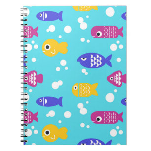 Helle bunte Cartoon-Fisch-Muster Blau Notizblock