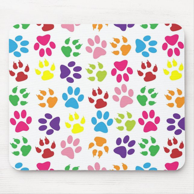 Helle Bunte Pfotenabdrücke Muster Mousepad (Vorne)
