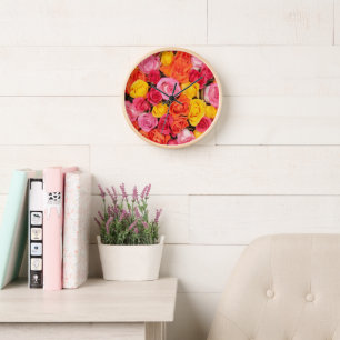 Helle Bunte Rosen Muster Floraler Hintergrund Uhr