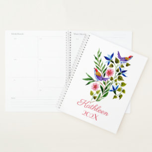 Helle bunte Vögel und Blumen Aquarell Planer