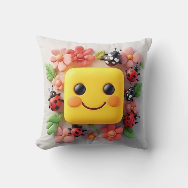 Helle Cartoon Illustration mit Ladybugs, Blume Kissen (Vorderseite)