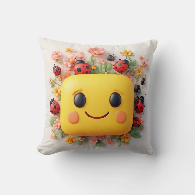 Helle Cartoon Illustration mit Ladybugs, Blume Kissen (Vorderseite)