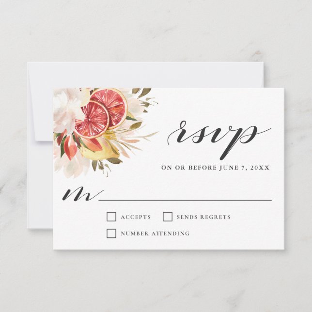 Helle Citrus Tropical Floral Wedding RSVP Karte (Vorderseite)