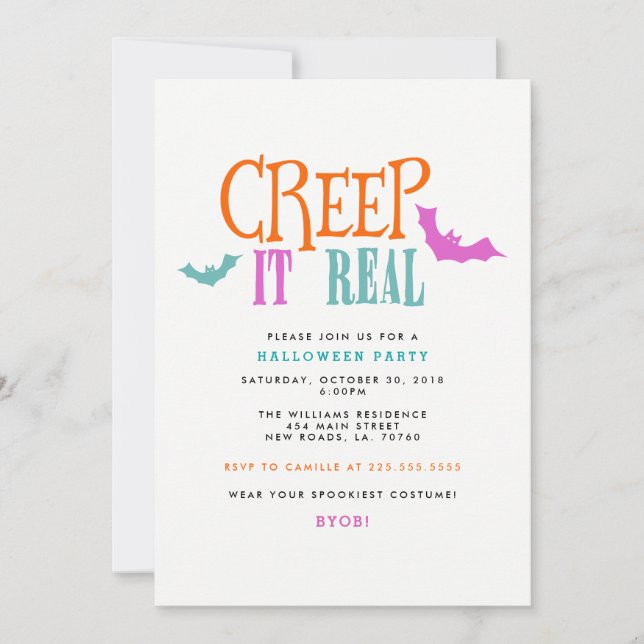 Helle Creep it Real Halloween-Party Einladung (Vorderseite)