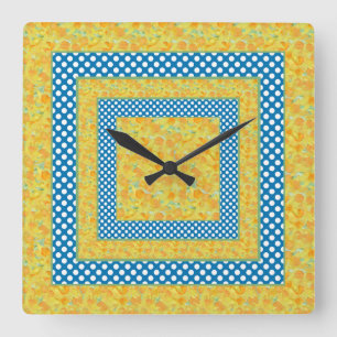 Helle Daffodien, Jumbo-Weiße Polka-Punkte auf blau Quadratische Wanduhr