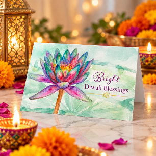 Helle Diwali-Segnungen Lotusblume Karte