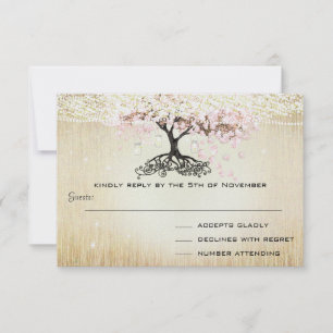 Helle Dogwood Heart Leaf Tree Gold Wedding RSVP Karte
