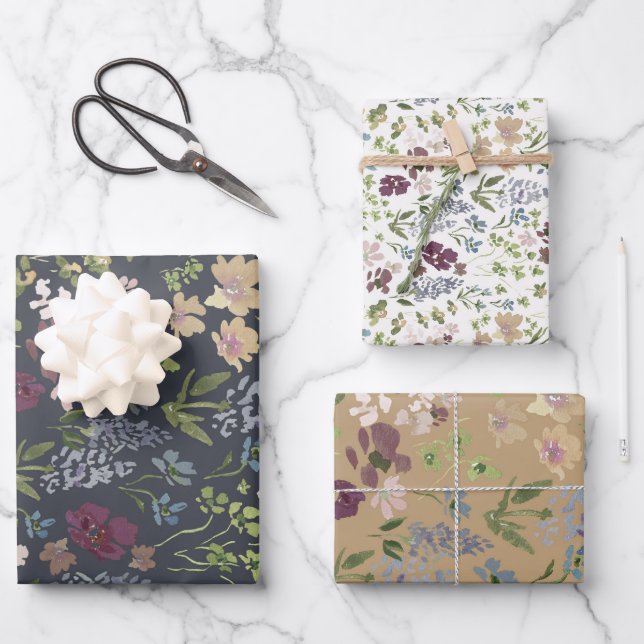 Helle Doodles Geschenkpapier Set aus 3 (Vorderseite)