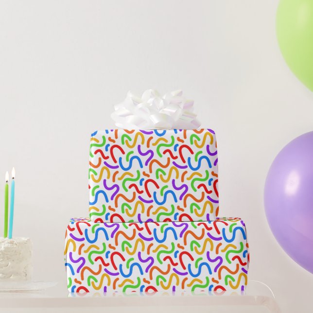 Helle Dopamin Rainbow Squiggles Moderne Abstrakte Geschenkpapier (Partygeschenke)