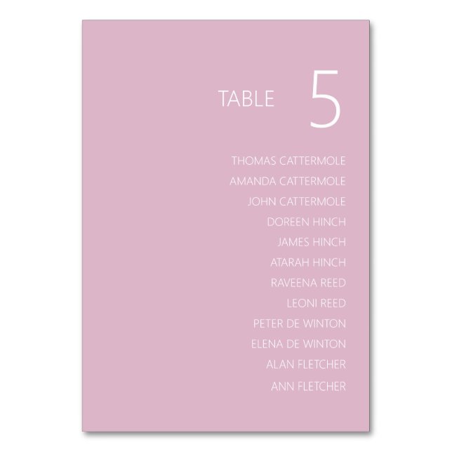 Helle Dusty Pink Wedding Tischnummer Card (Vorderseite)