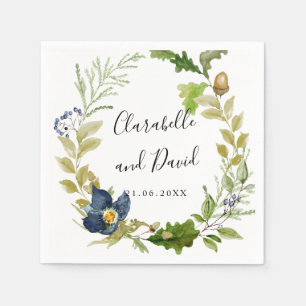 Helle Eiche und Blumen Hochzeit personalisiert Serviette