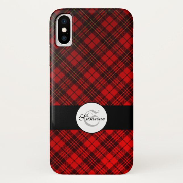 Helle Elegant Red Christmas tartan Monogram Case-Mate iPhone Hülle (Rückseite)