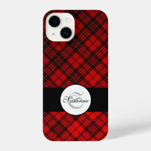 Helle Elegant Red Christmas tartan Monogram iPhone 14 Hülle