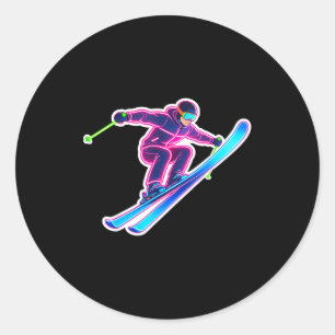 Helle Farbe Skifahren Kunst Skiliebhaber Skifahrer Runder Aufkleber
