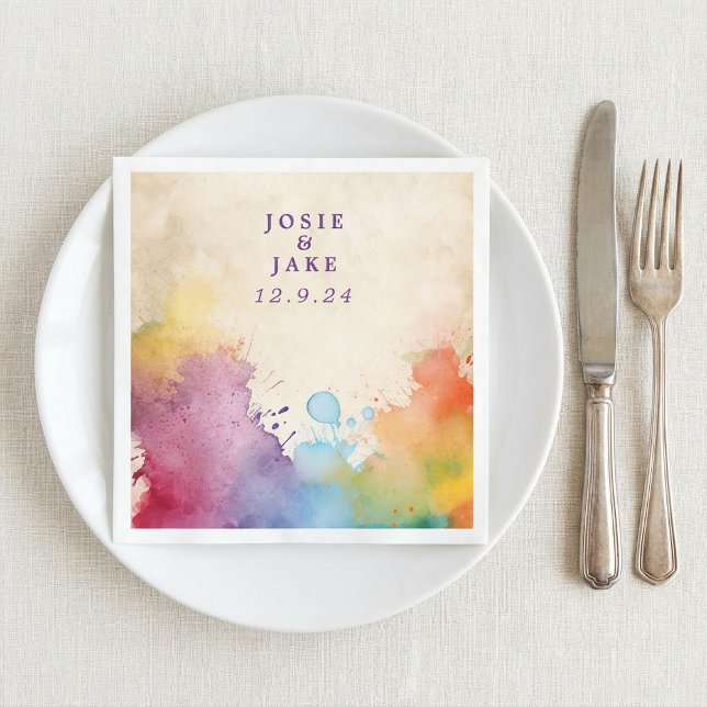 Helle Farbe spritzen Hochzeitslippe Serviette (Bright paint splashes wedding napkin.)