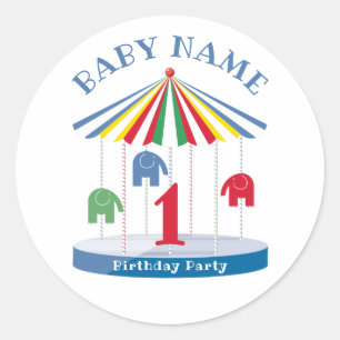 Helle Farben Elephant Carousel 1. Party Runder Aufkleber