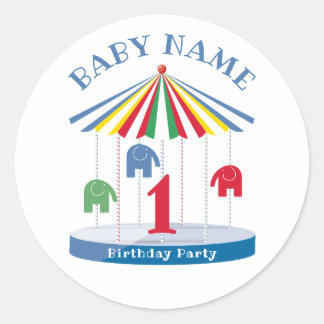 Helle Farben Elephant Carousel 1. Party Runder Aufkleber