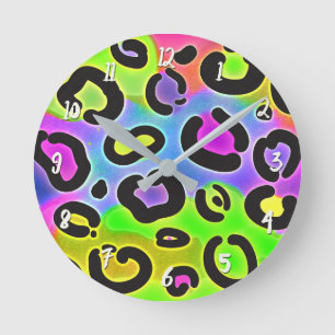 Helle Farben Gepard Leopard Druck Punkte Benutzerd Runde Wanduhr