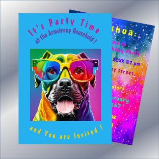 Helle Farben Hund Brille Party Einladung