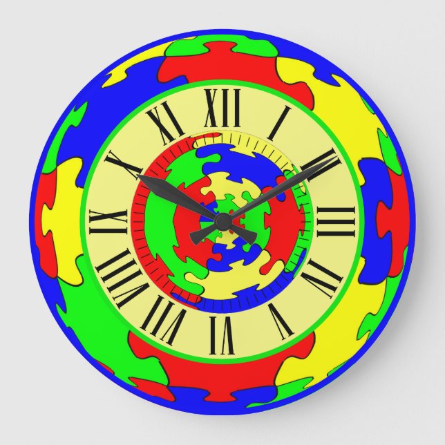 Helle Farben Jigsaw Puzzle Art, römische Zahlen Große Wanduhr (Vorderseite)