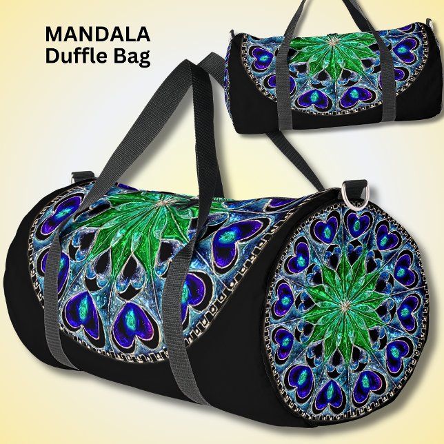 Helle Farben Mandala Green Blue Hearts Duffle Bag (Von Creator hochgeladen)