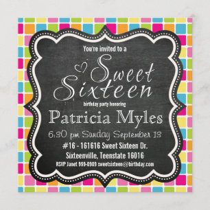 Helle Farben mit Party des Tafel-Zeichen-Bonbon-16 Einladung