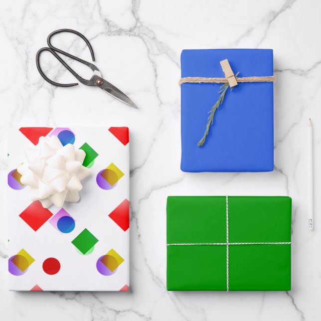 Helle Farben Royal Blue und Green Geschenkpapier Set (Vorderseite)
