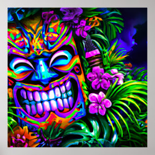 Helle Farben Tiki Totem Wand Plakat drucken