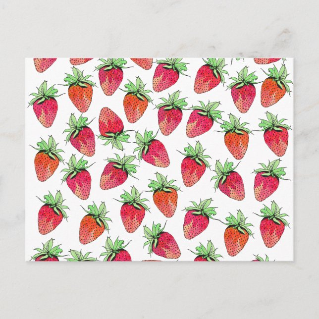 Helle Farben Wasserfarbe Fruchtige Erdbeeren Postkarte (Vorderseite)