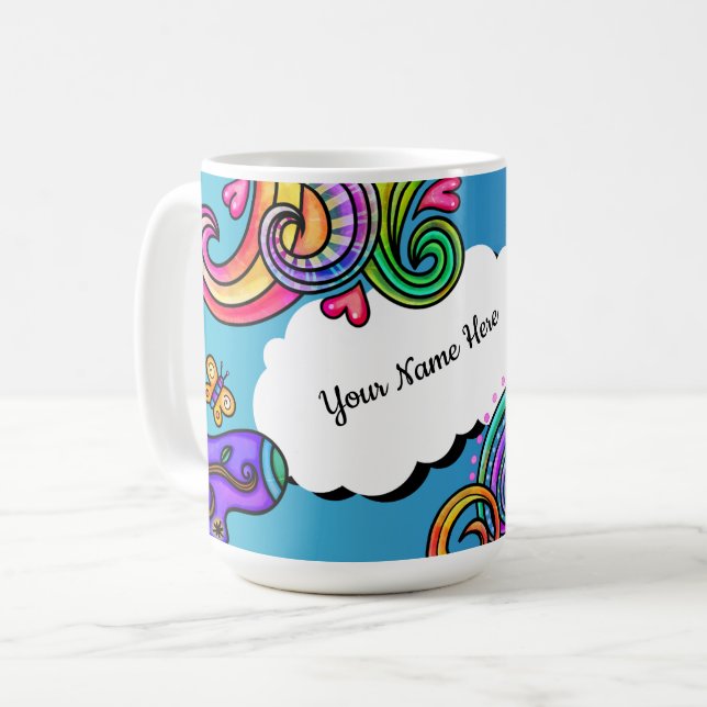 Helle Farben, weiche Doodles, personalisierbar Kaffeetasse (Vorderseite Links)