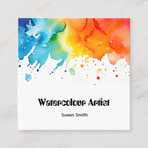 Helle, farbenfrohe, abstrakte Aquarell-Kunst Quadr Quadratische Visitenkarte