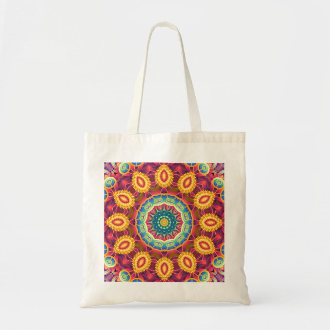 Helle farbenfrohe abstrakte Blumenmandala Tragetasche (Vorne)