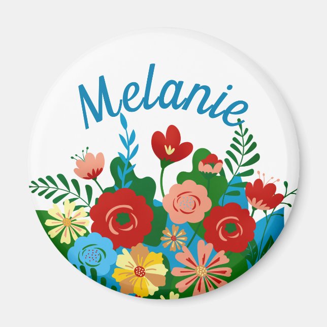 Helle farbenfrohe BlumenBouquet Personalisiert Magnet (Vorne)
