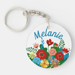 Helle farbenfrohe BlumenBouquet Personalisiert Schlüsselanhänger