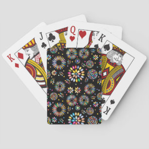 Helle farbenfrohe Blumenkreise auf Schwarz Spielkarten