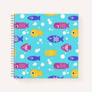 Helle farbenfrohe Cartoon-Fisch-Muster Blau Notizbuch