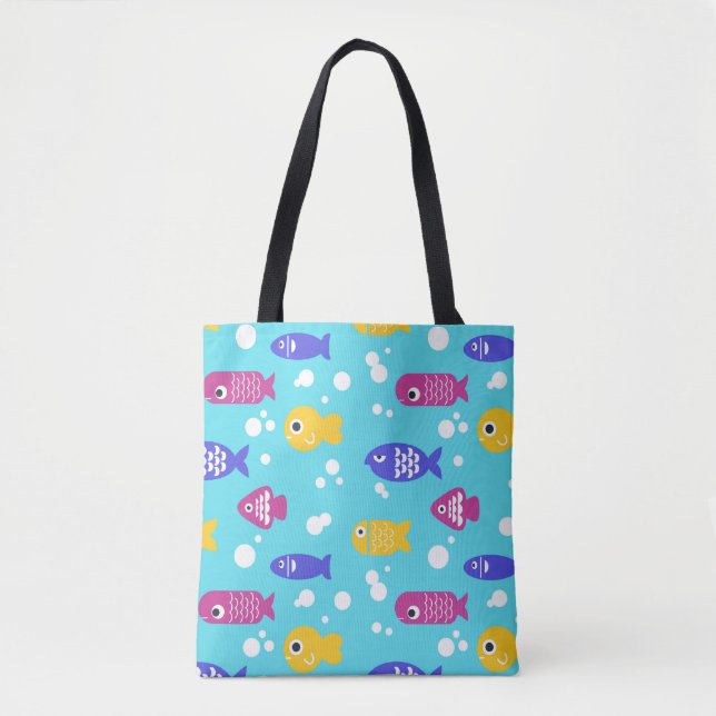 Helle farbenfrohe Cartoon-Fisch-Pattern Blau (Vorderseite)