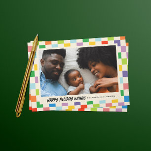 Helle farbenfrohe Checkerboard-Feiertage Postkarte